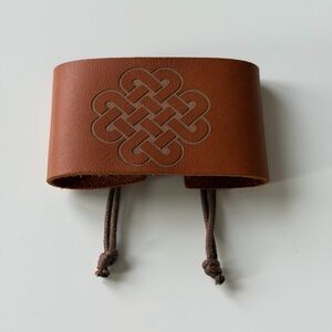 Unisex Brown Rustic Boho Leather Celtic Knot Cuff Bracelet